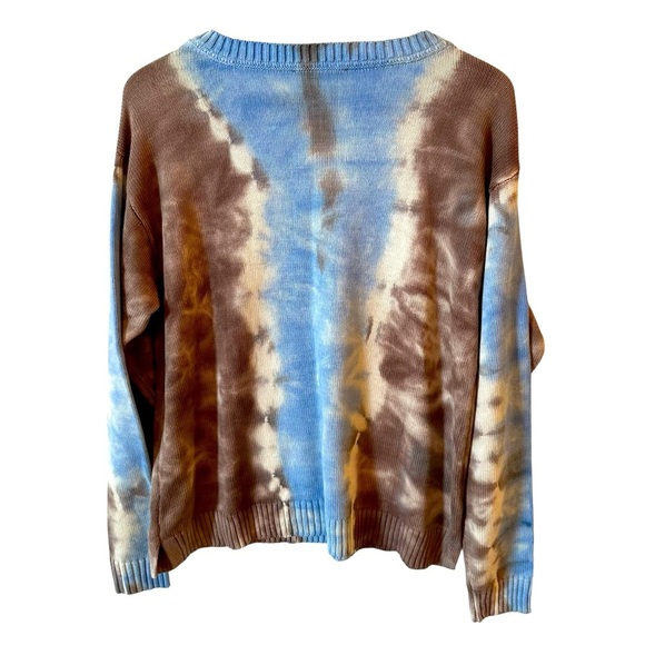 All Worthy | Women's Blue Tan Tie-Dye Crew Neck Sweater Size Medium - Picture 8 of 9